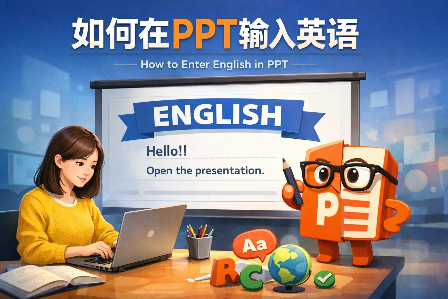 如何在ppt输入英语
