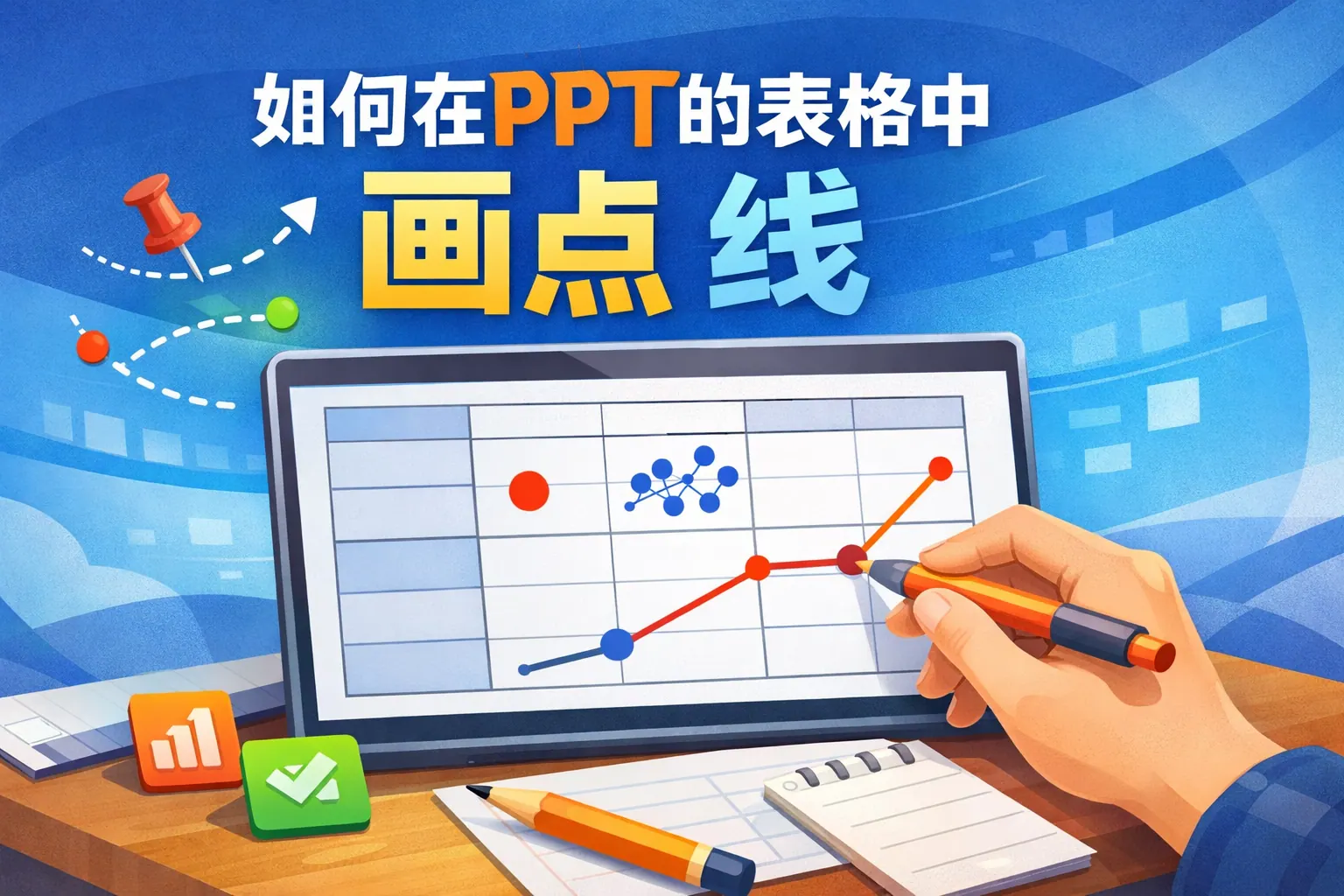 如何在ppt的表格中画点 线