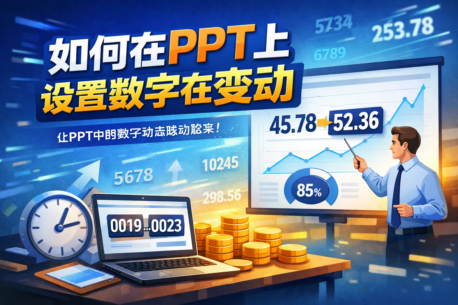 如何在PPT上设置数字在变动