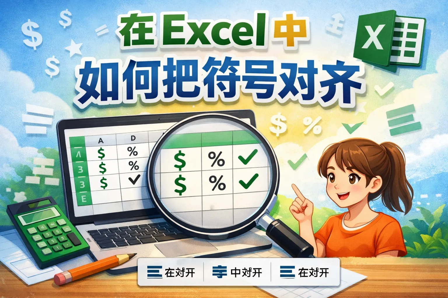 在excel中如何把符号对齐
