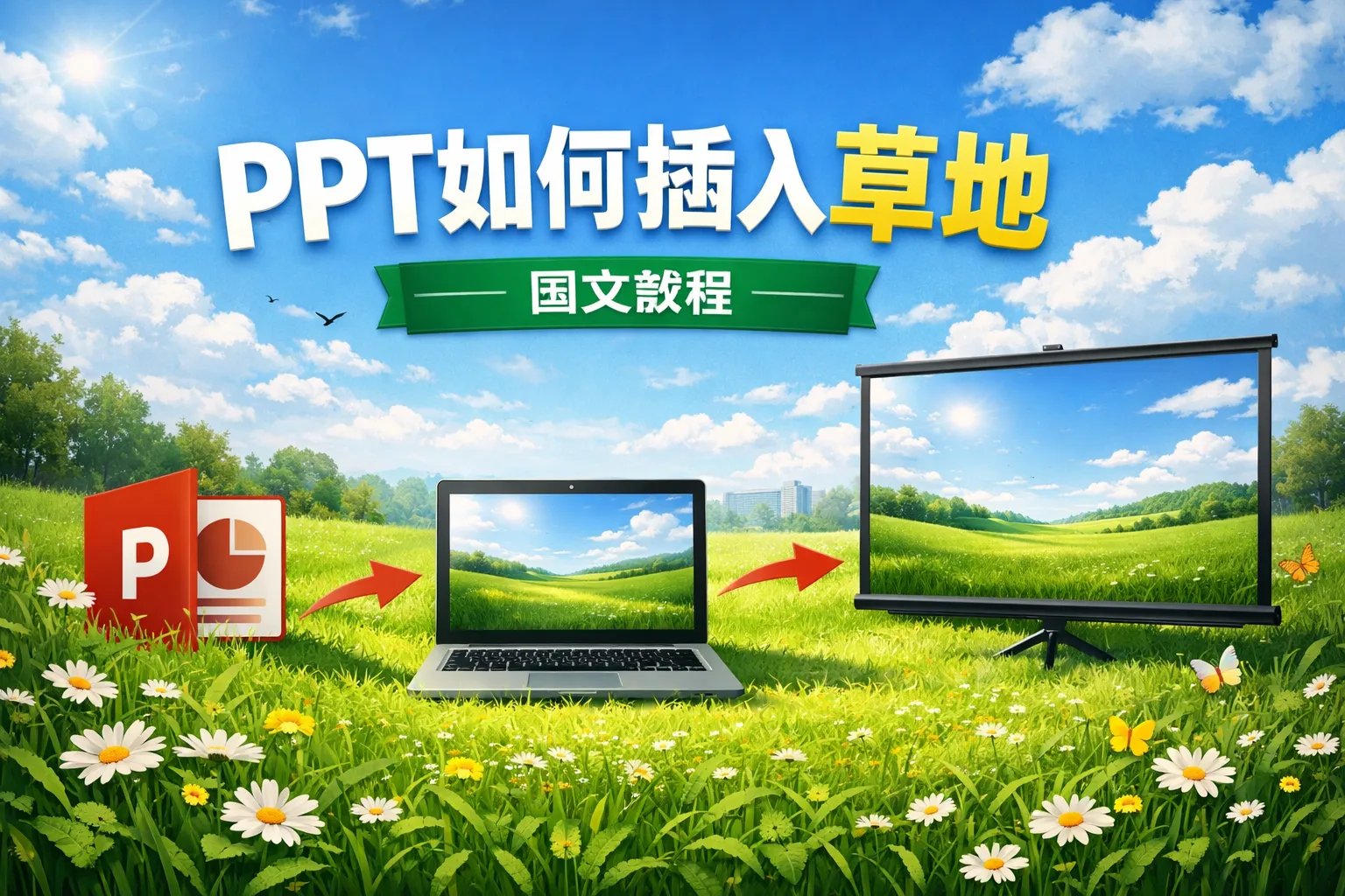 ppt如何插入草地