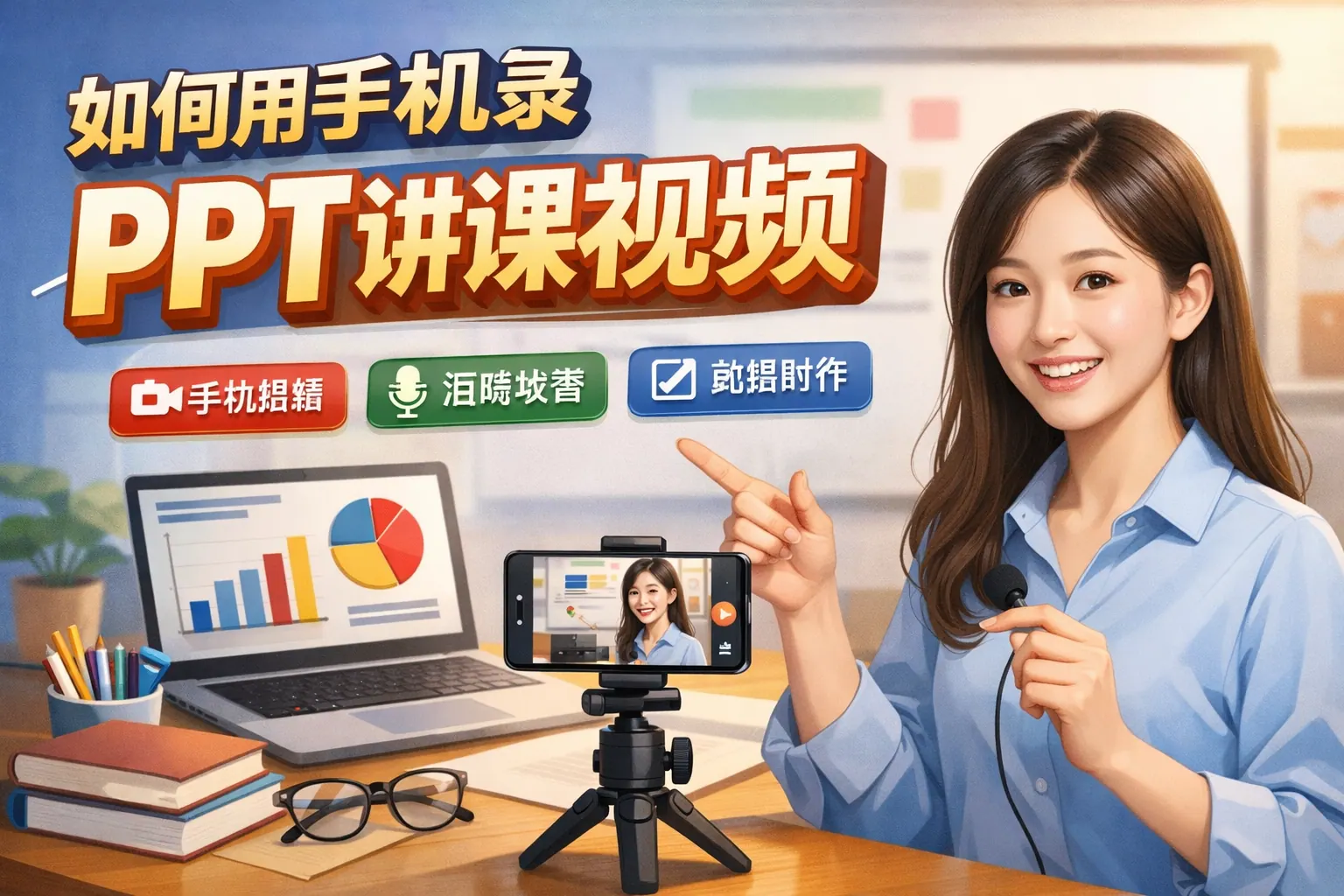 如何用手机录ppt讲课视频