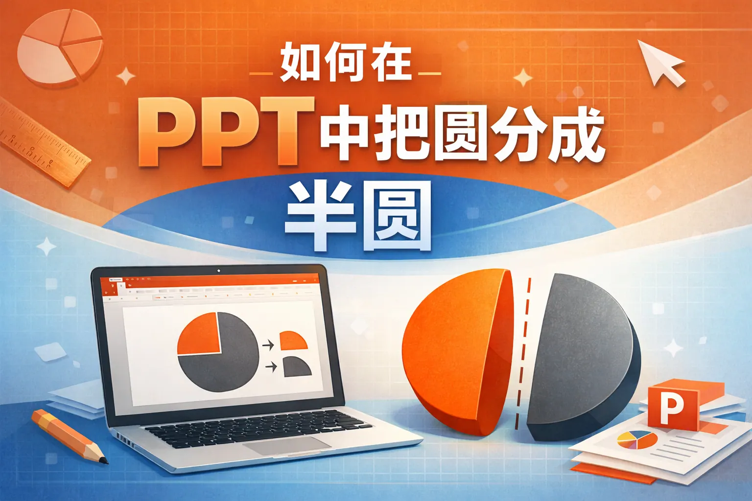 如何在ppt中把圆分成半圆