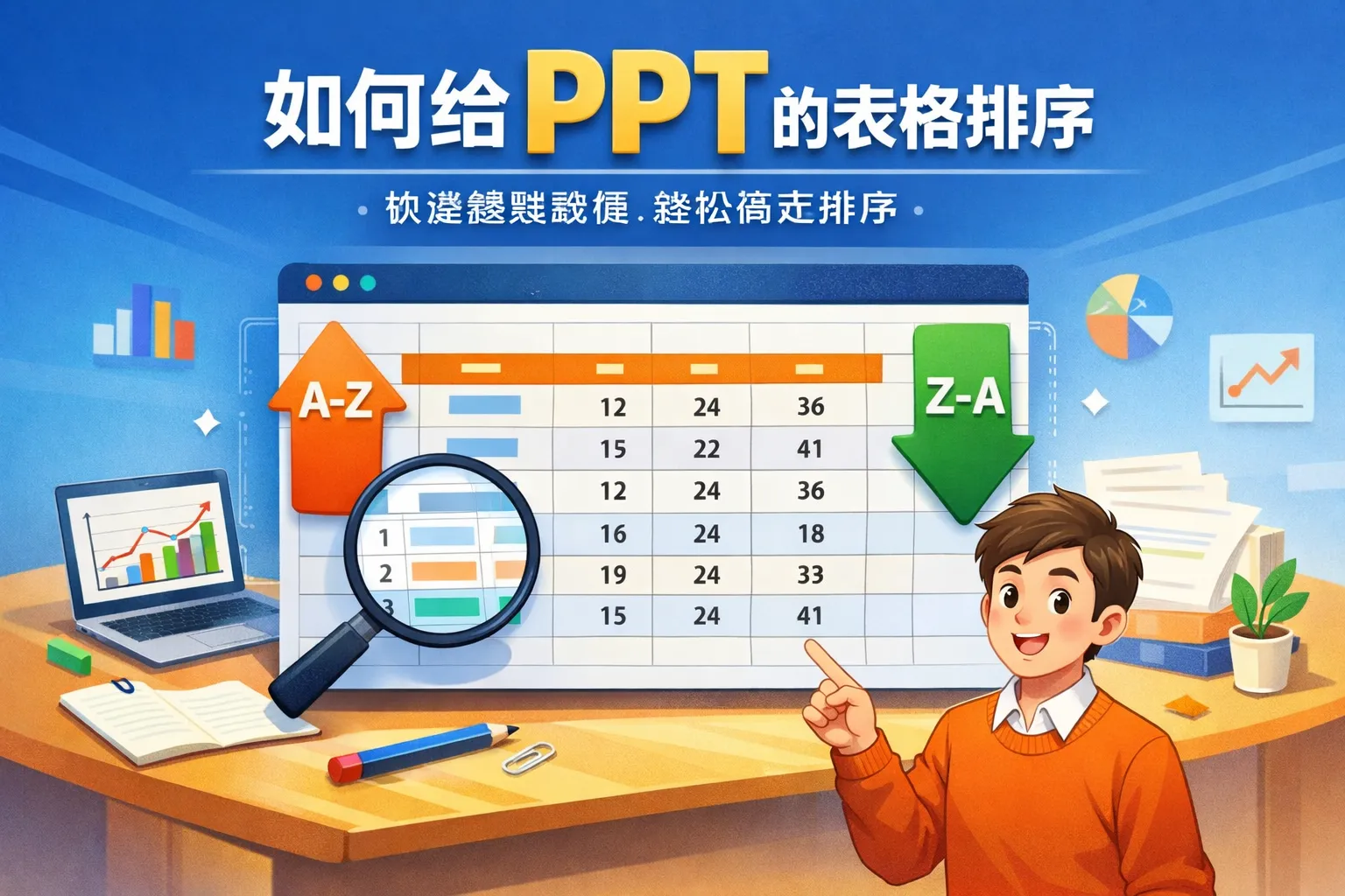 如何给ppt的表格排序