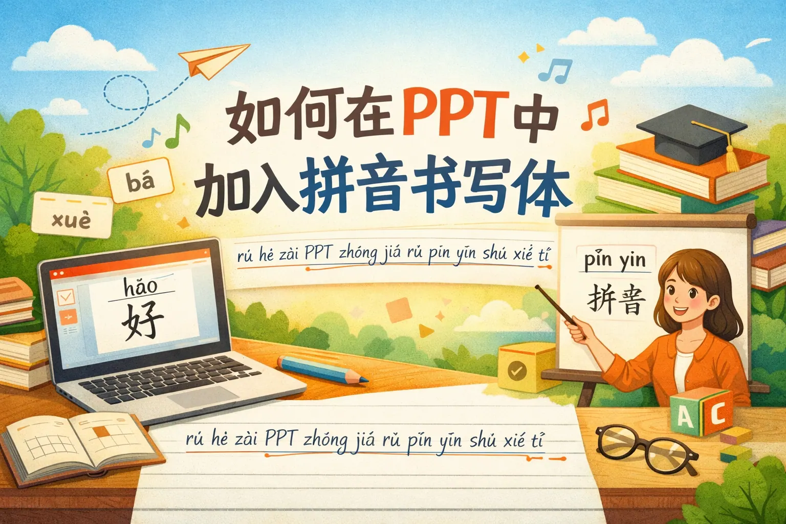 如何在ppt中加入拼音书写体