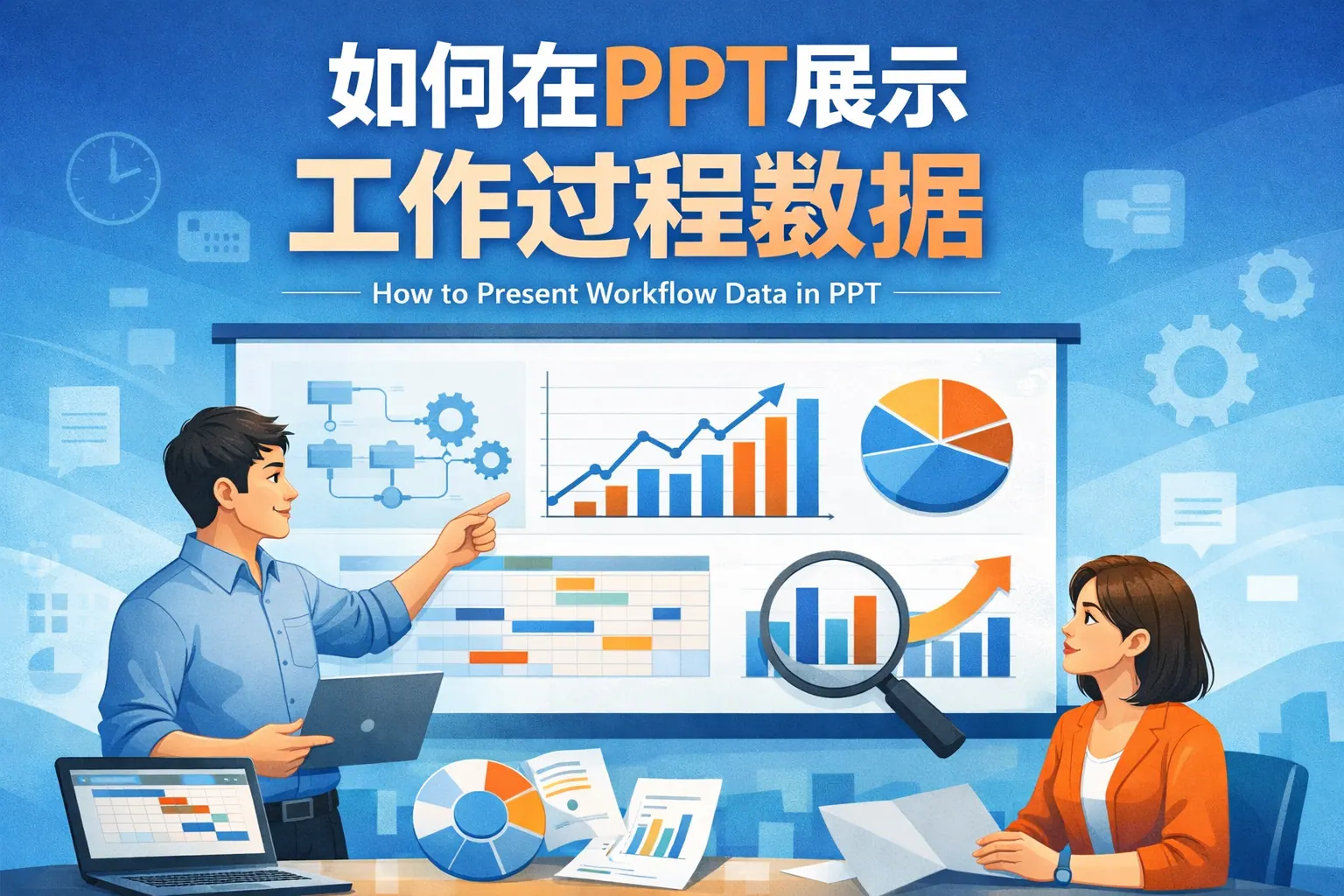 如何在ppt展示工作过程数据
