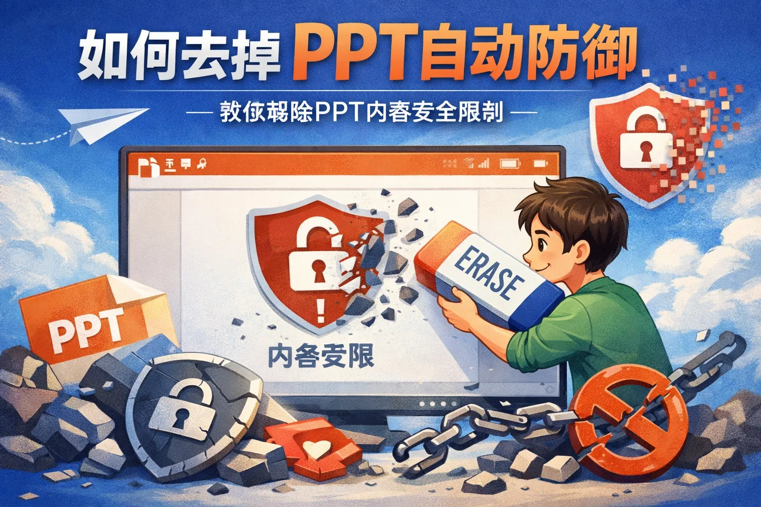 如何去掉ppt自动防御