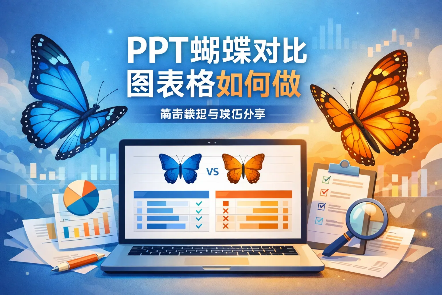 ppt蝴蝶对比图表格如何做
