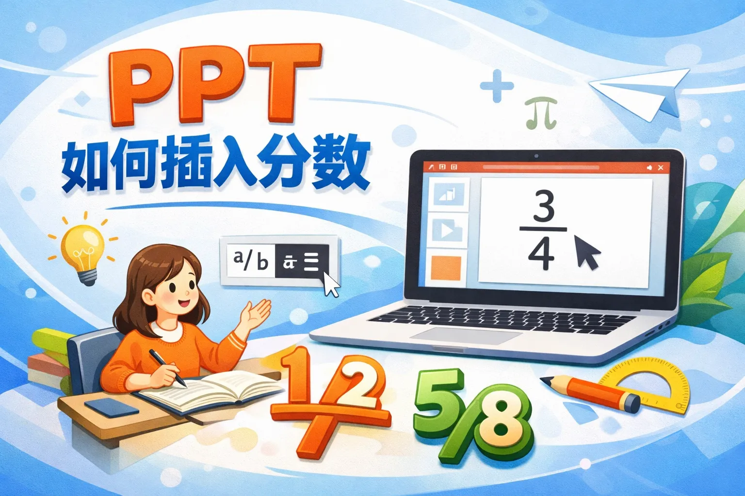 ppt 如何插入分数
