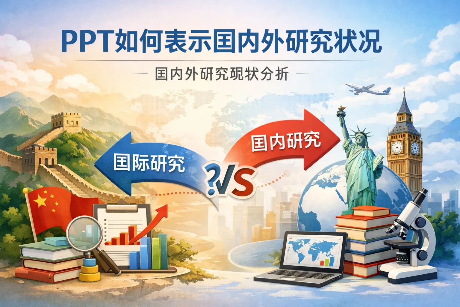 ppt如何表示国内外研究状况