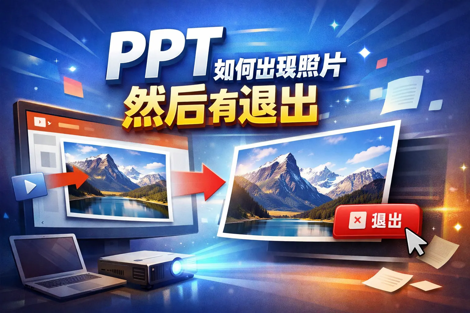 PPT如何出现照片然后有退出