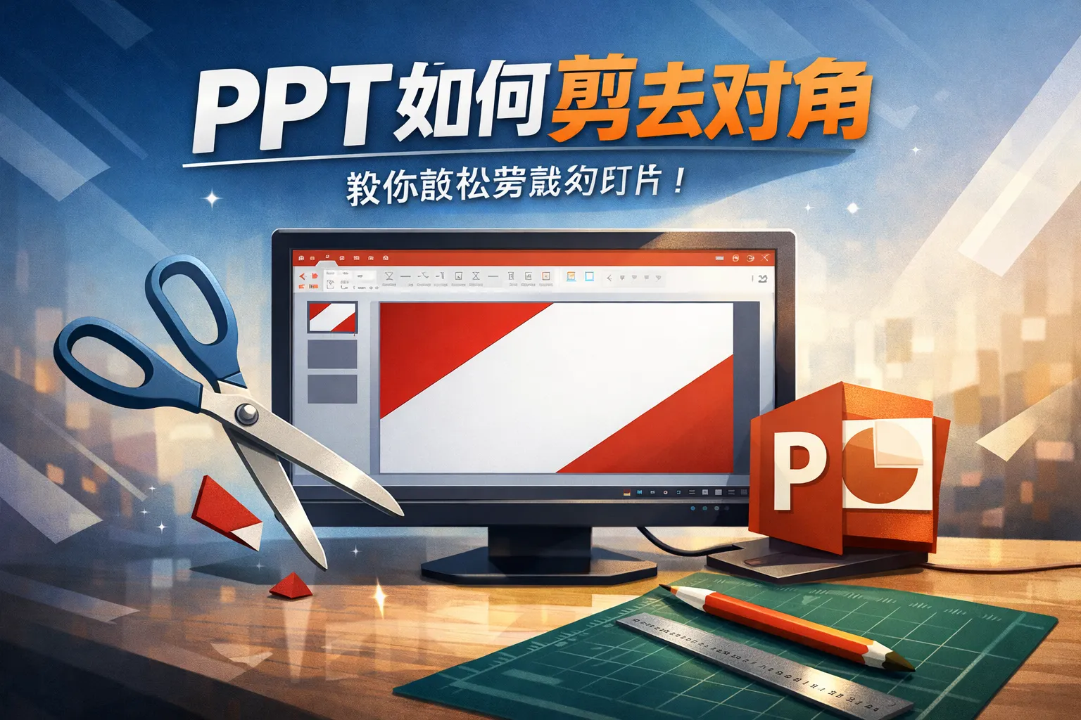 ppt如何剪去对角