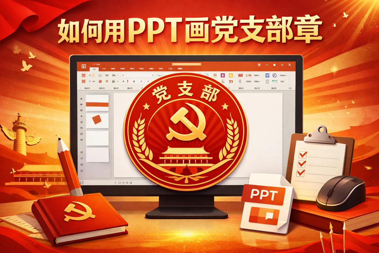 如何用ppt画党支部章