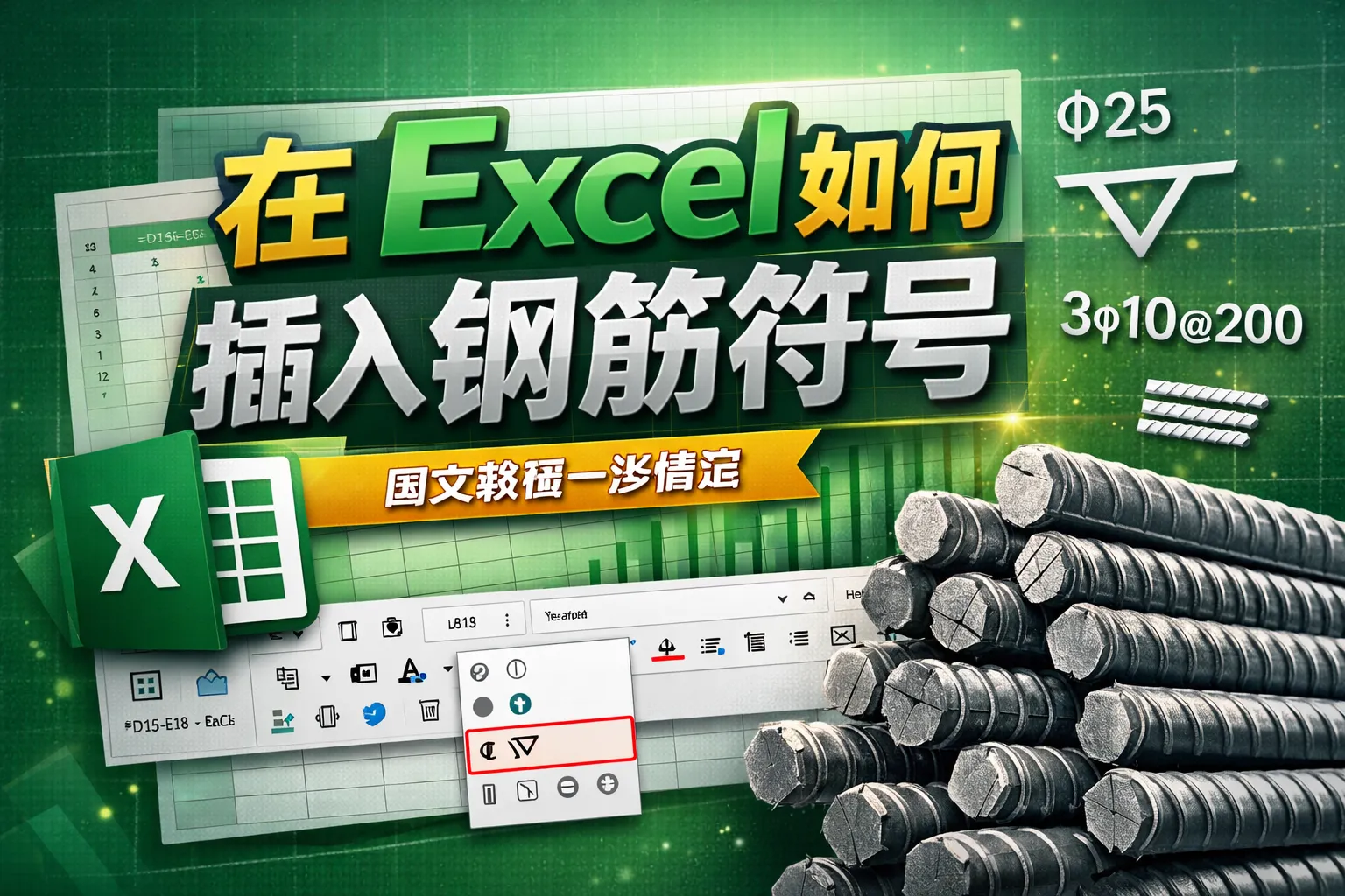 在excel如何插入钢筋符号