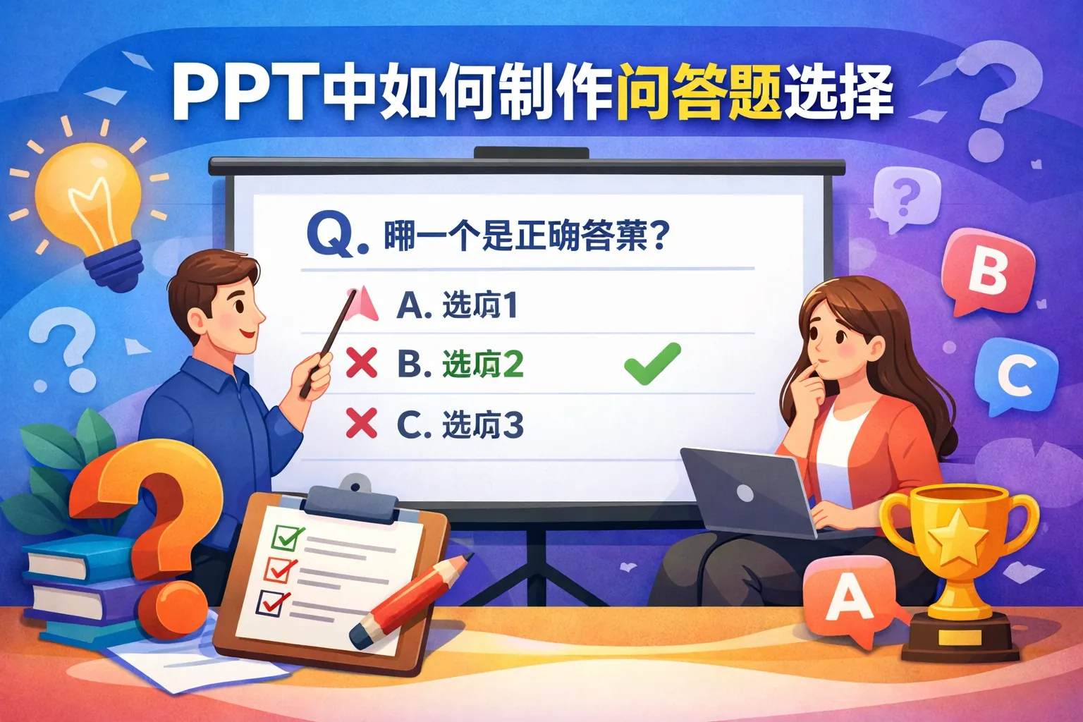 ppt中如何制作问答题选择