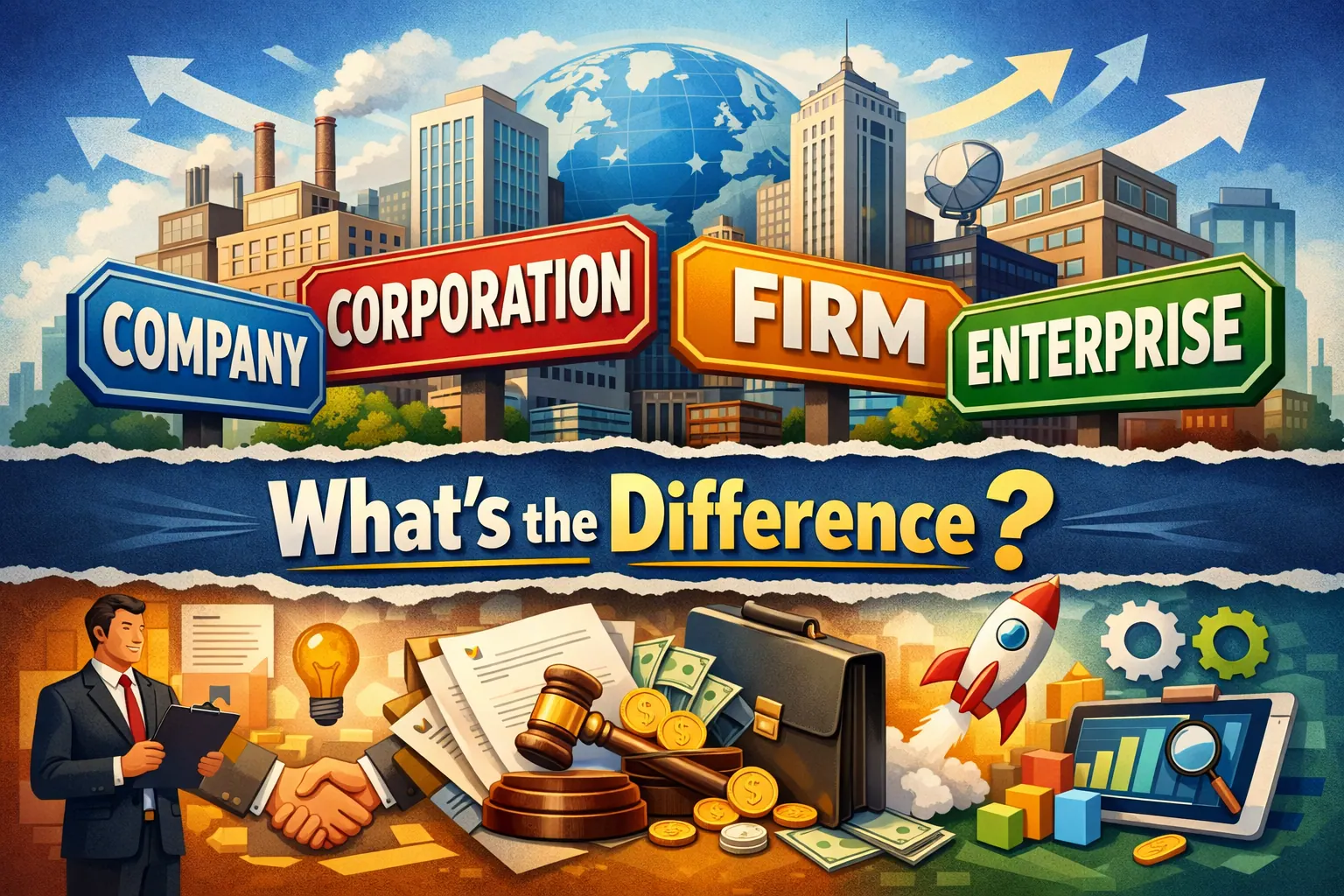 表示企业的单词区别