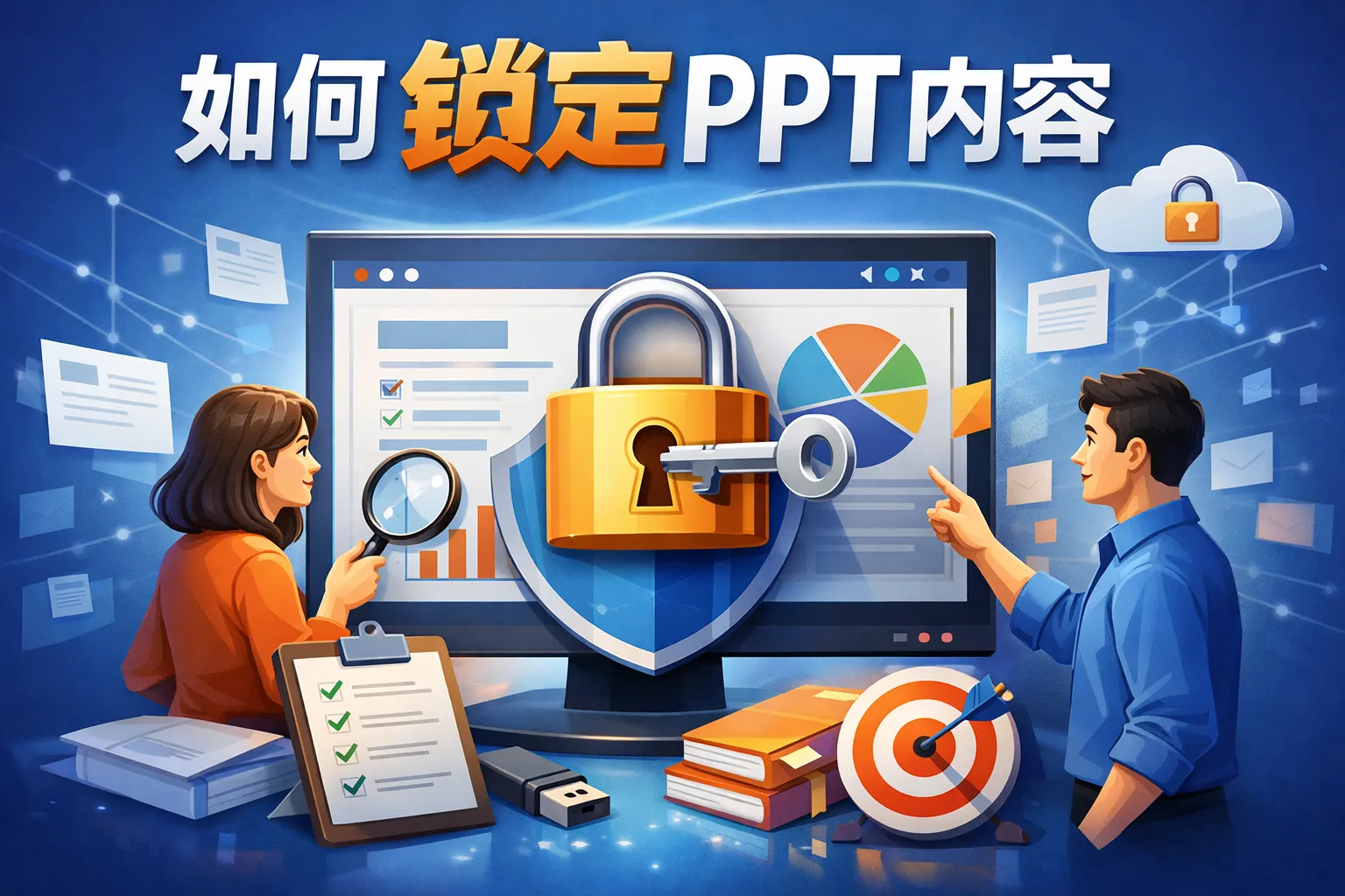 如何锁定ppt内容