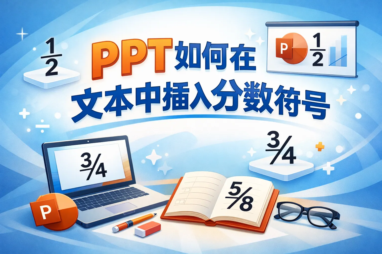 ppt如何在文本中插入分数符号