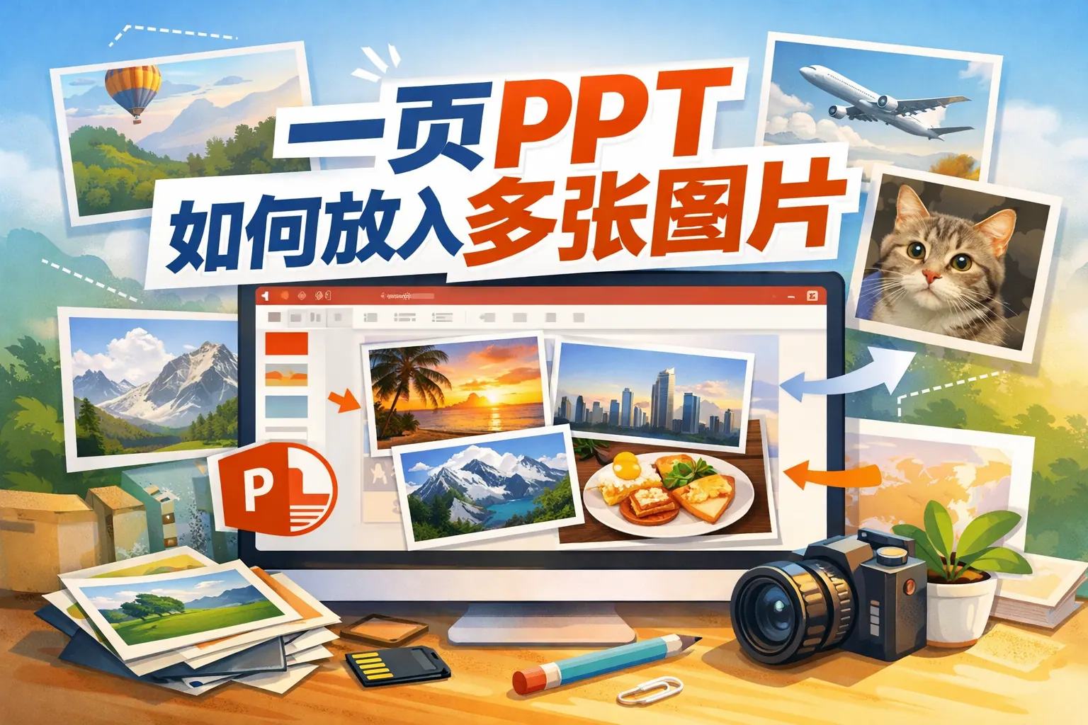 一页ppt如何放入多张图片