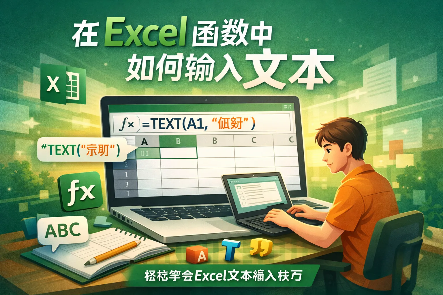 在excel函数中如何输入文本
