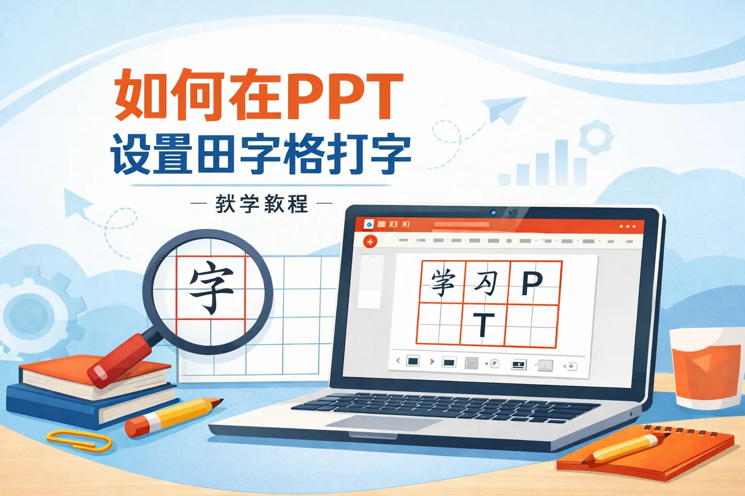 如何在ppt设置田字格打字