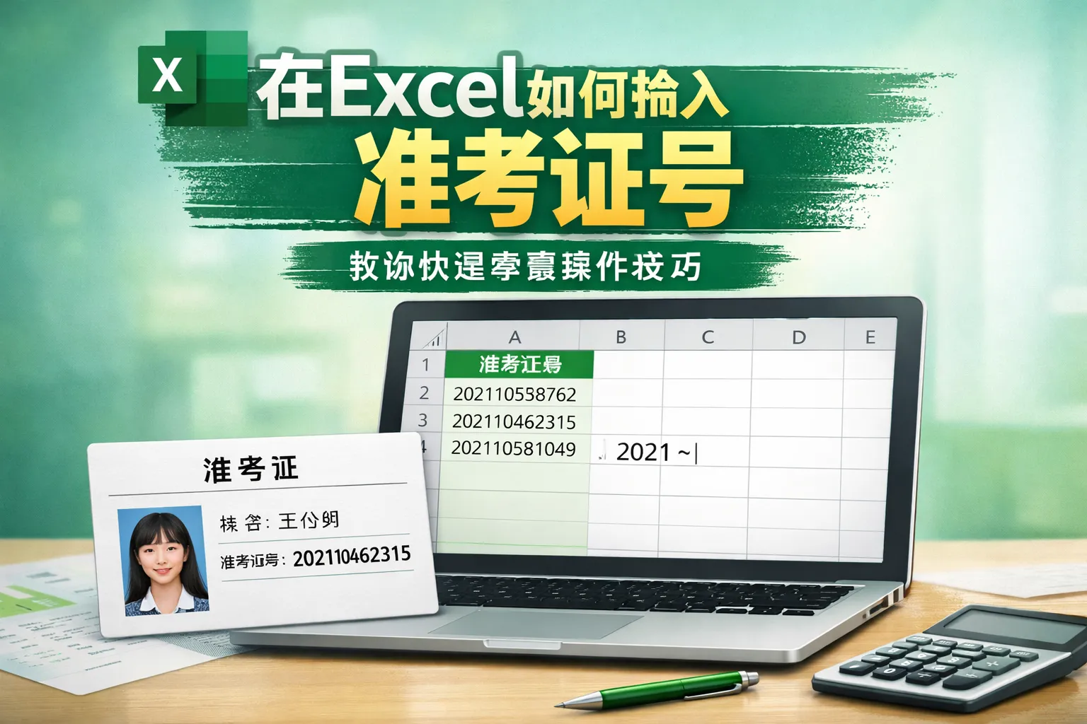 在excel如何输入准考证号