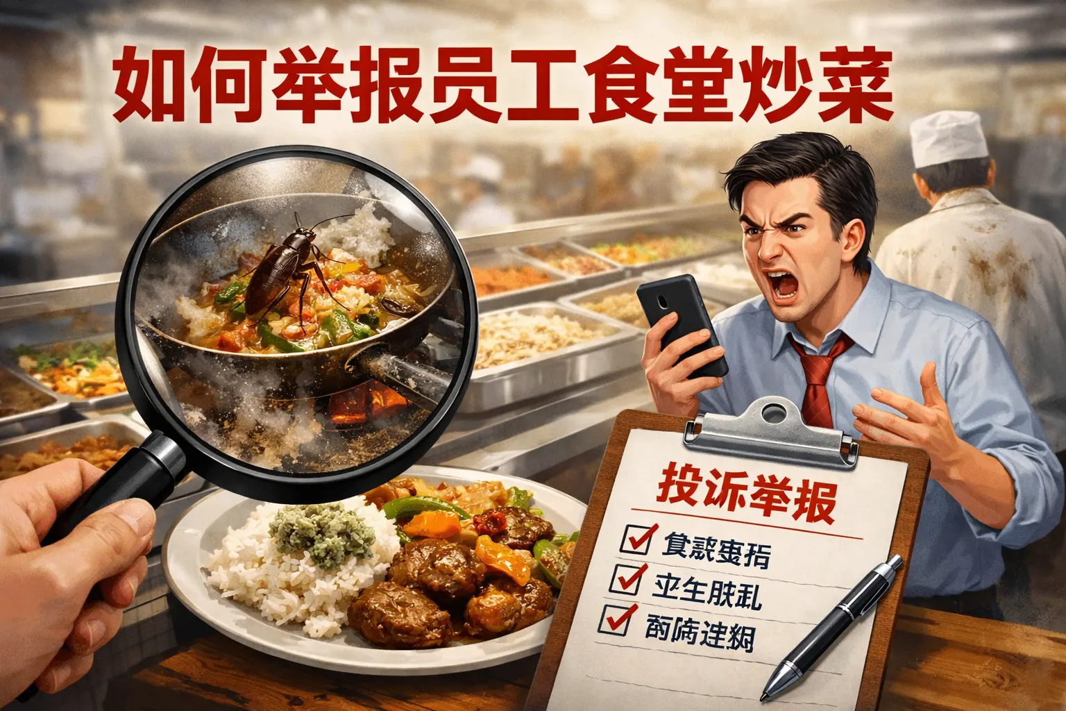 如何举报员工食堂炒菜