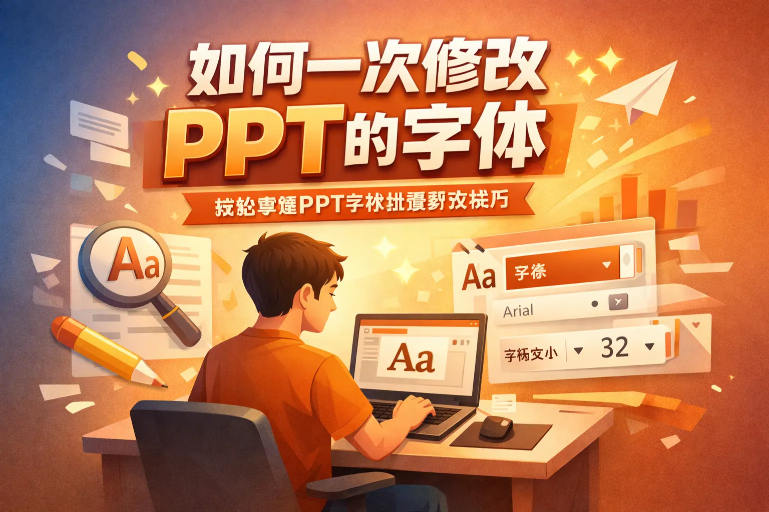 如何一次修改ppt 的字体