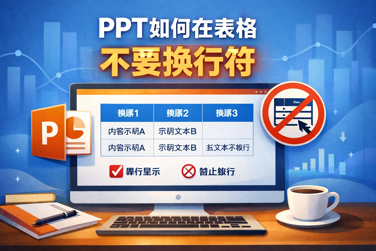 ppt如何在表格不要换行符