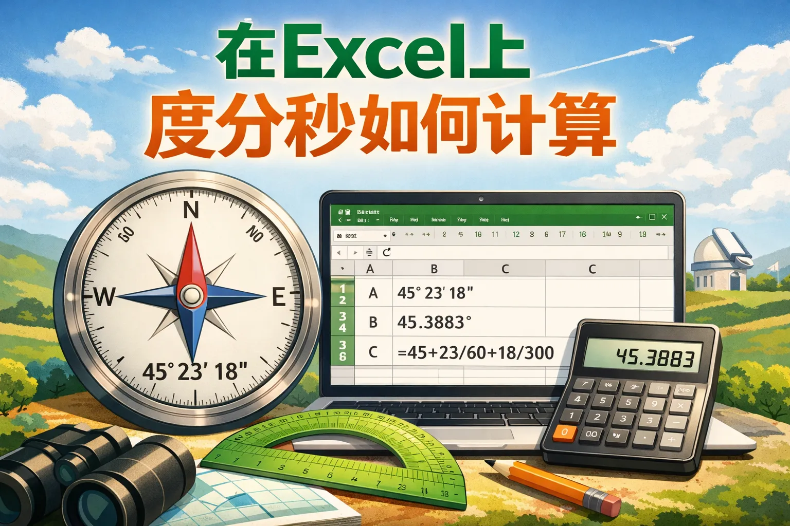 在excel上度分秒如何计算