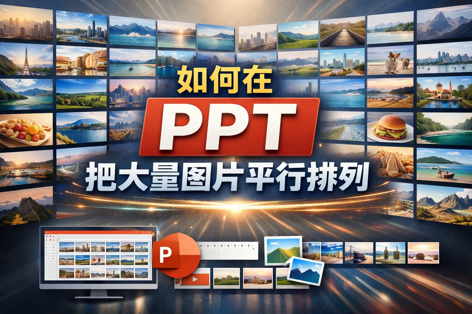 如何在PPT把大量图片平行排列