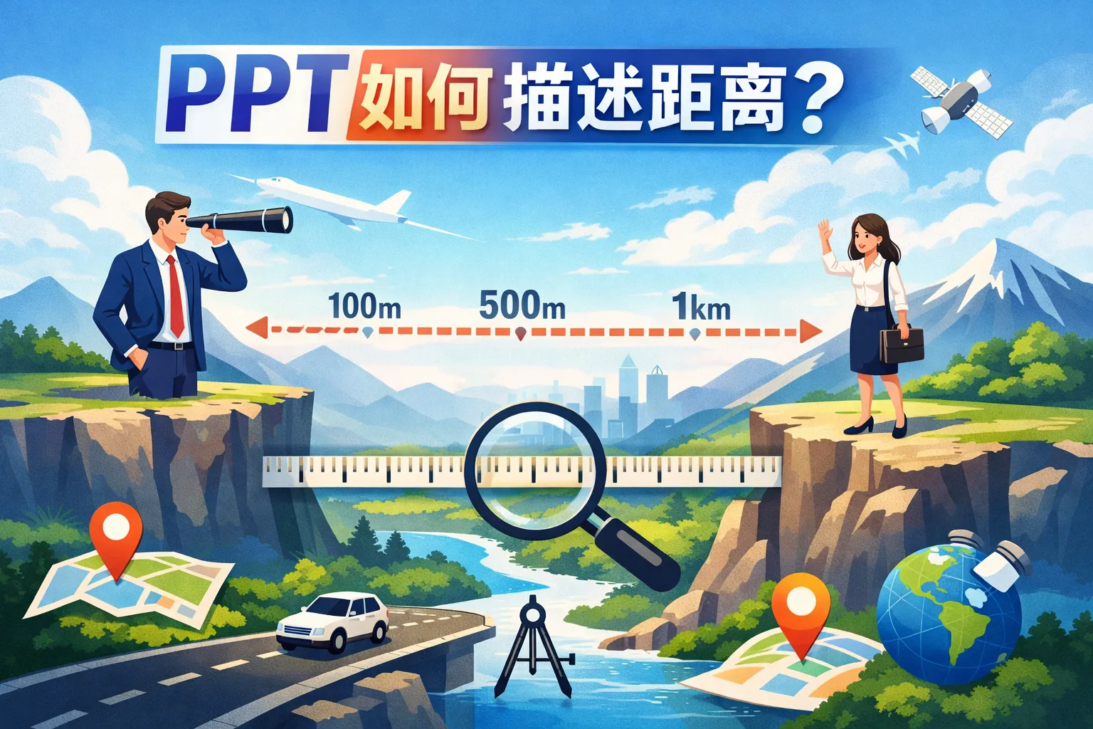ppt如何描述距离