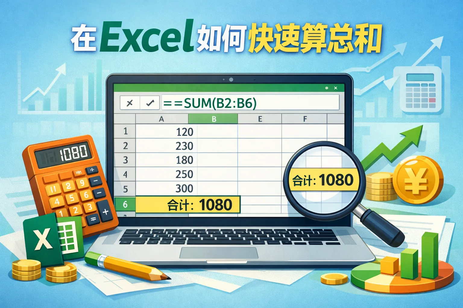 在excel如何快速算总和