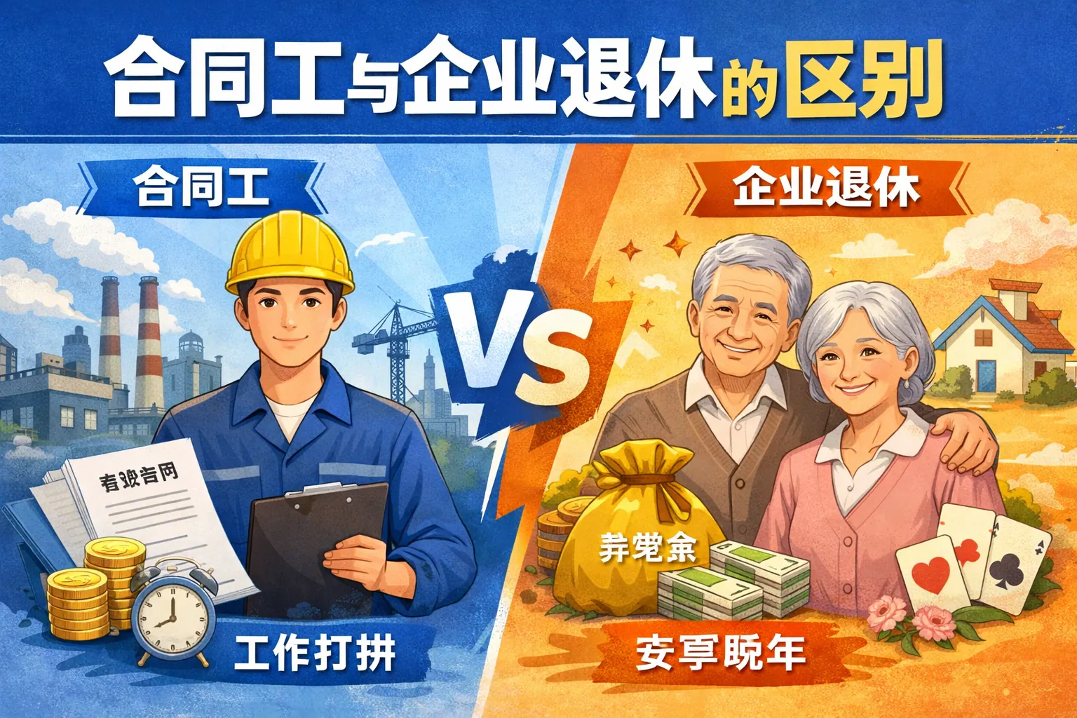 合同工跟企业退休的区别