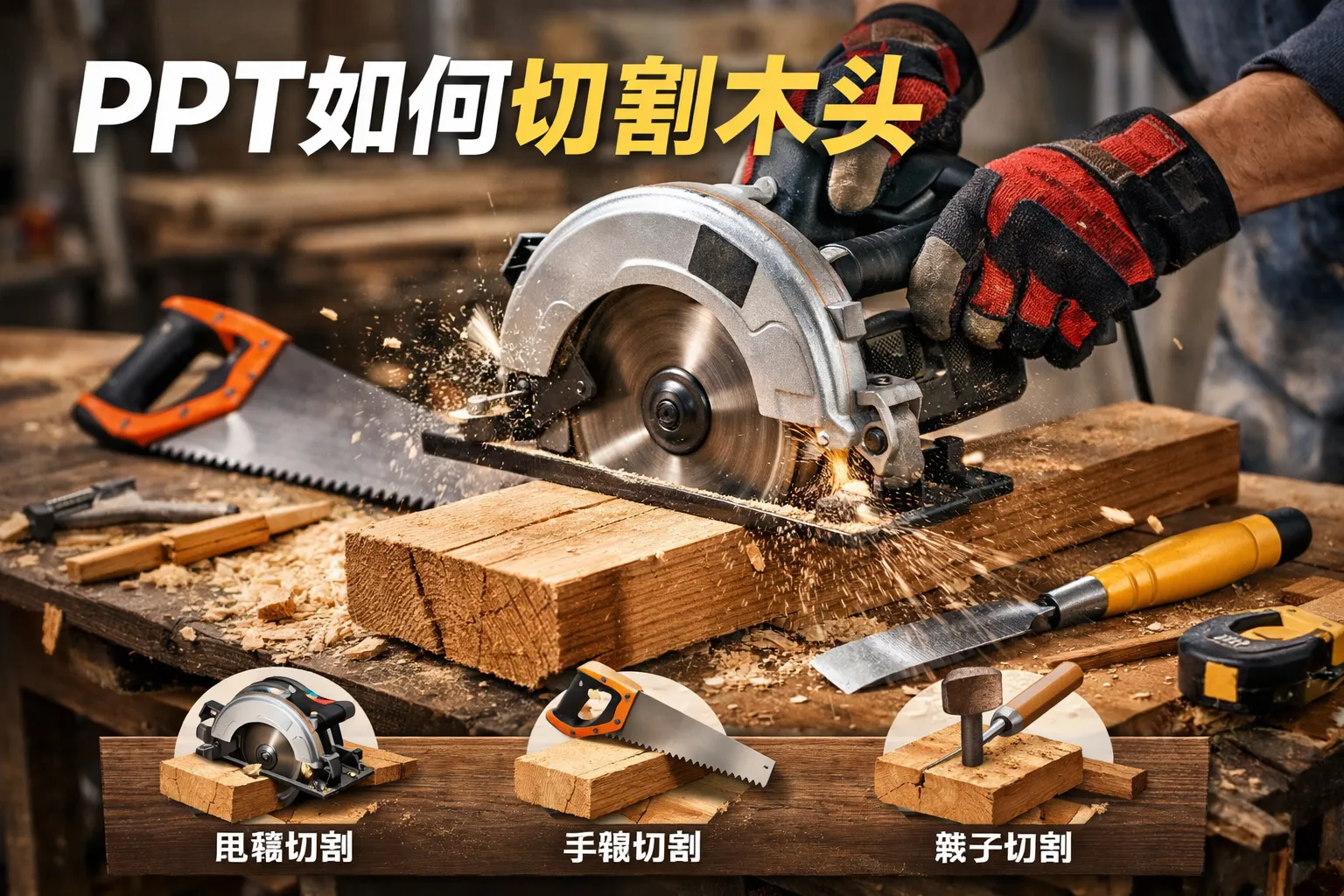 ppt如何切割木头