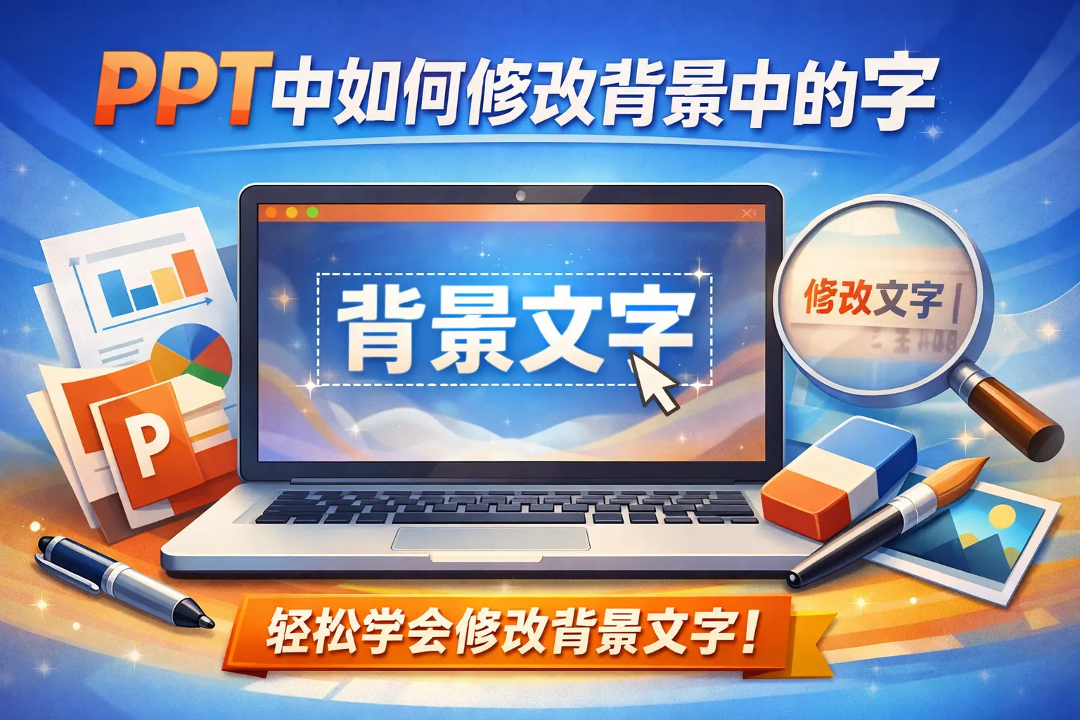 ppt中如何修改背景中的字