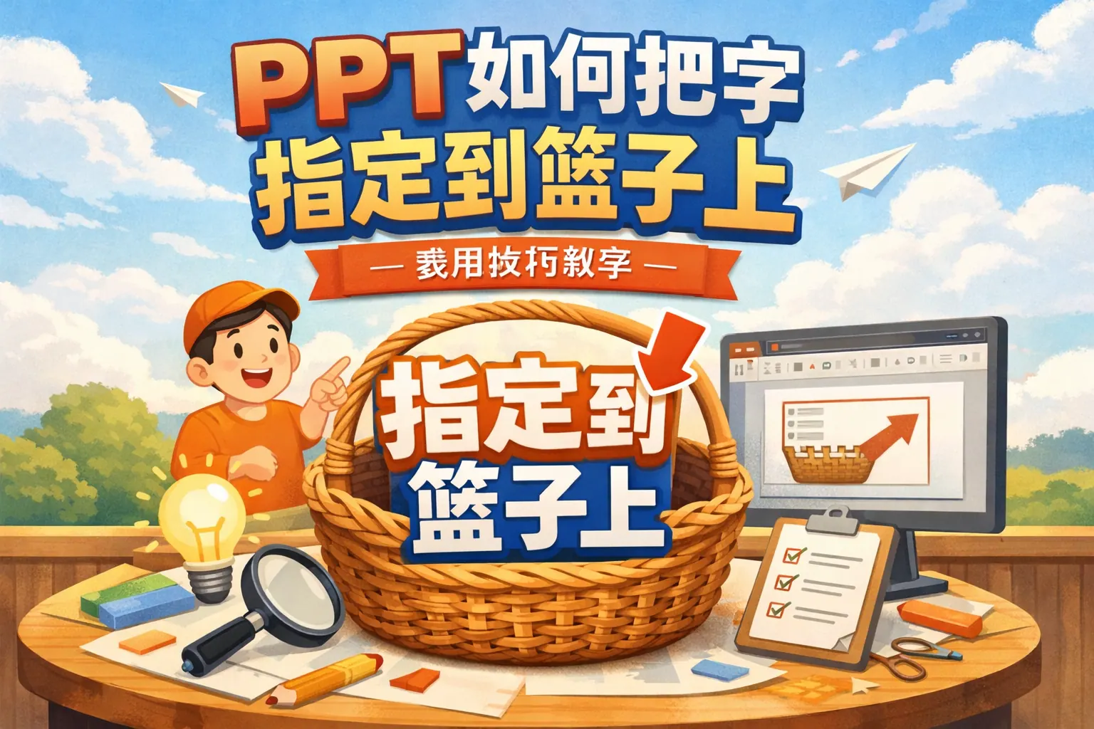 ppt如何把字指定到篮子上