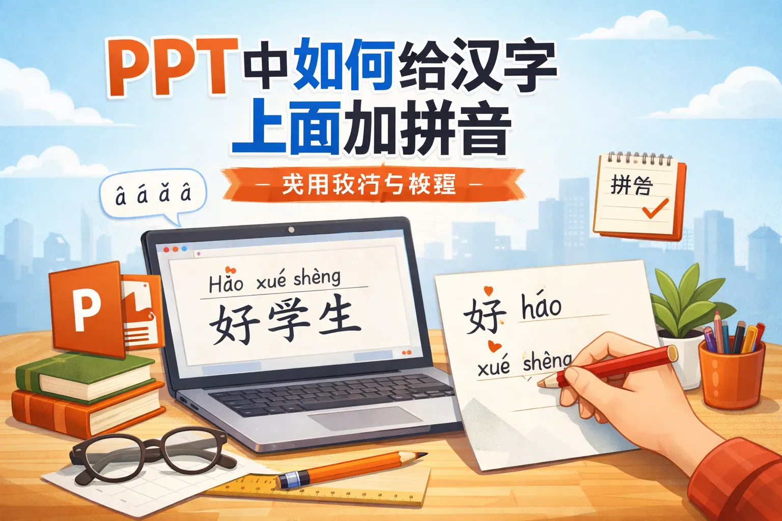 ppt中如何给汉子上面加拼音