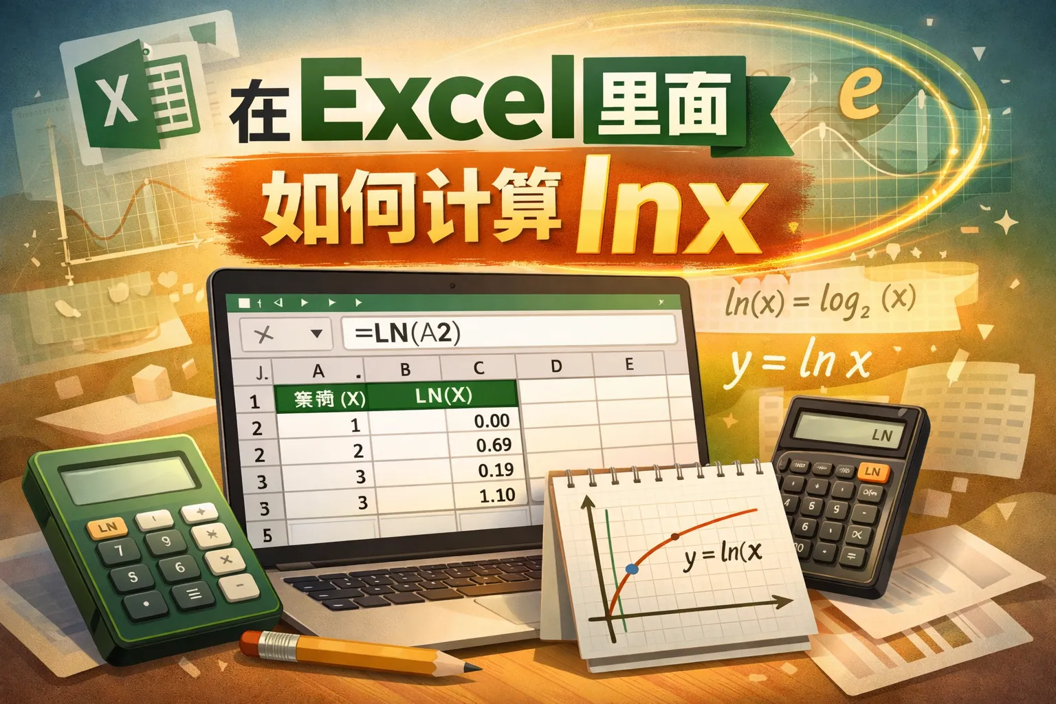 在excel里面如何计算lnx