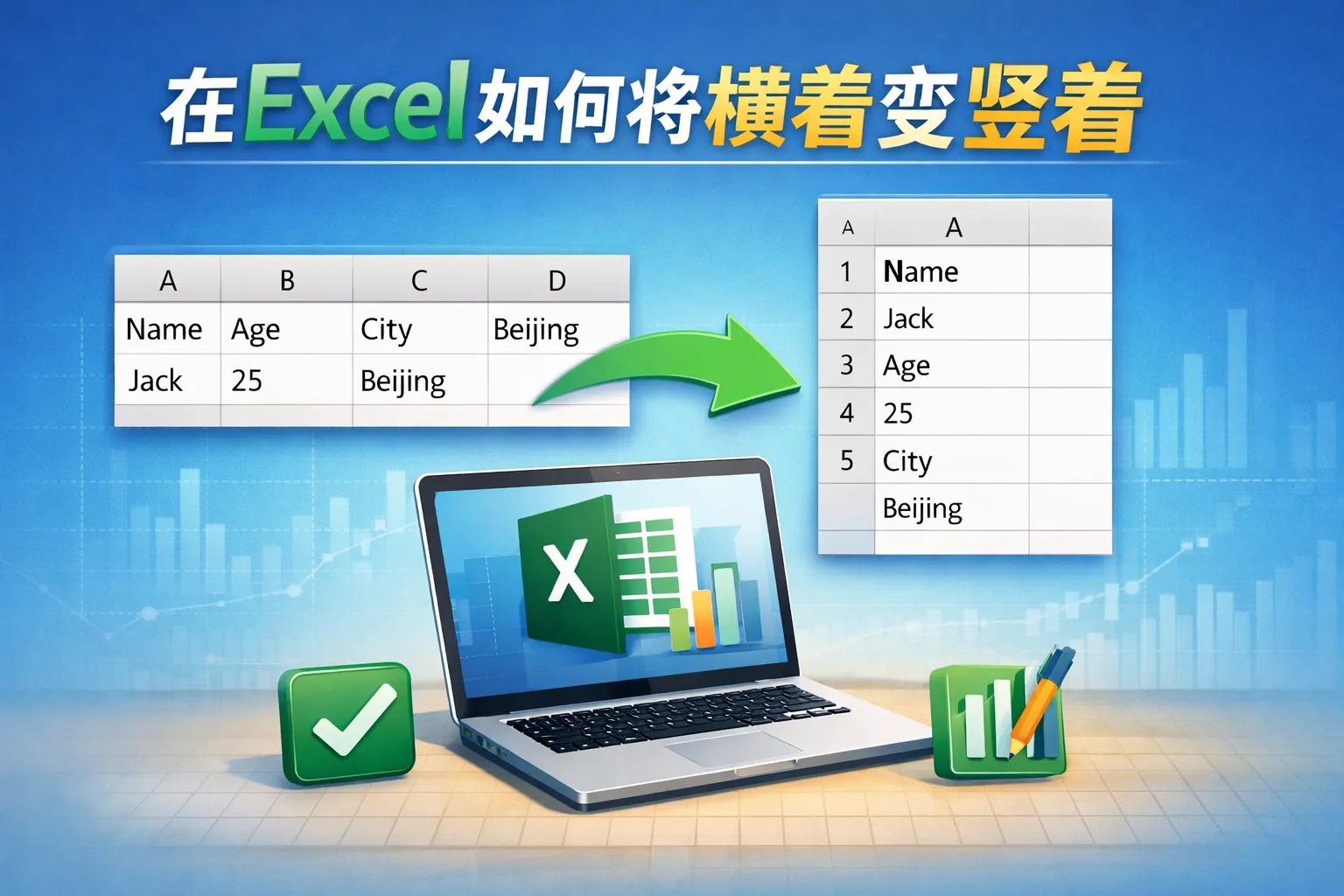 在excel如何将横着变为竖着