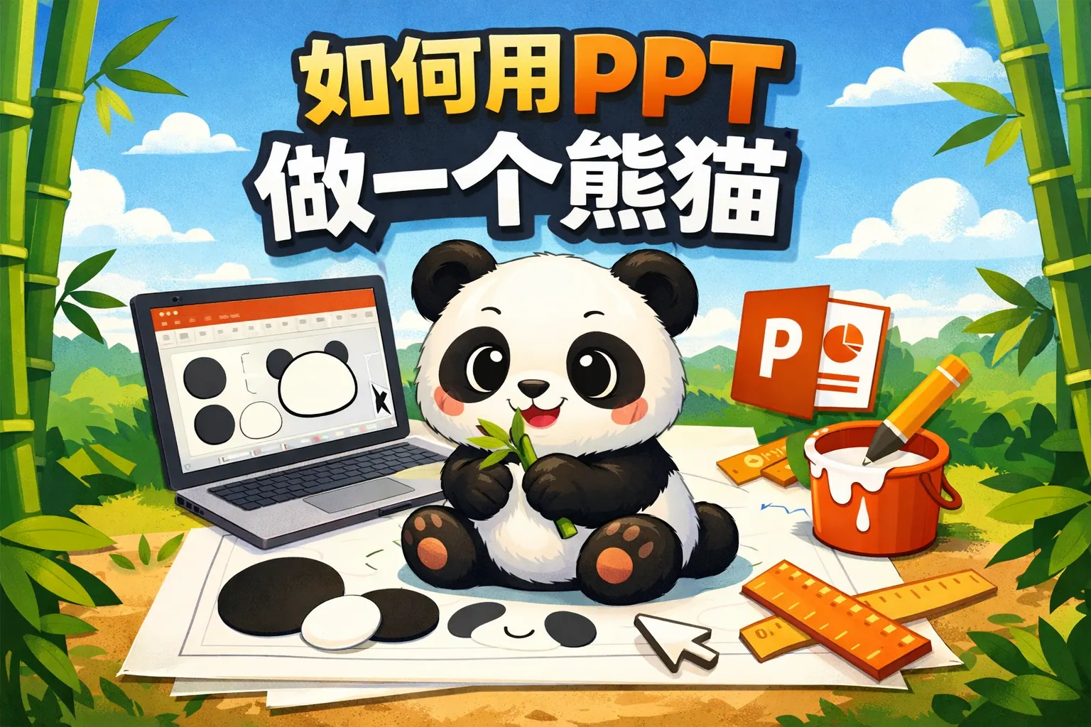 如何用PPT做一个熊猫