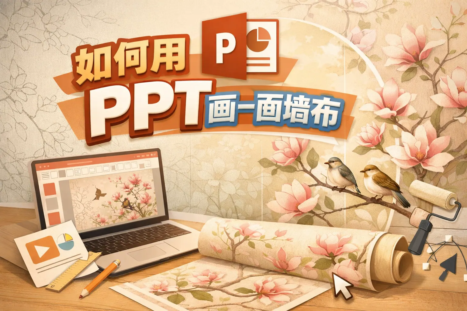 如何用ppt画一面墙布