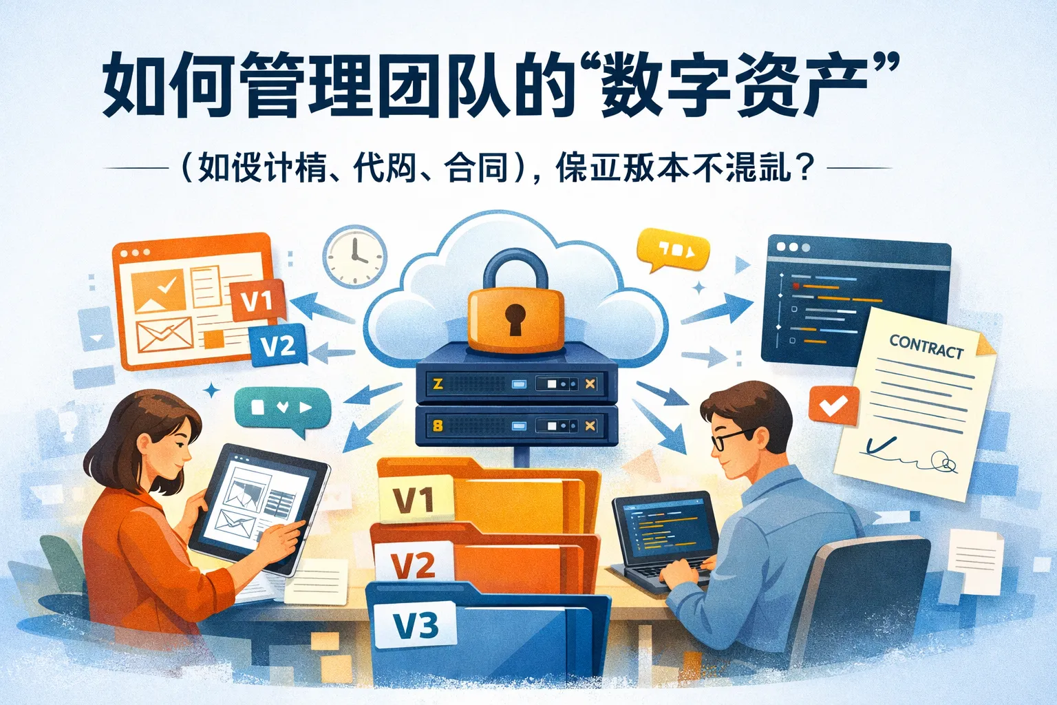 如何管理团队的“数字资产”(如设计稿、代码、合同),保证版本不混乱?
