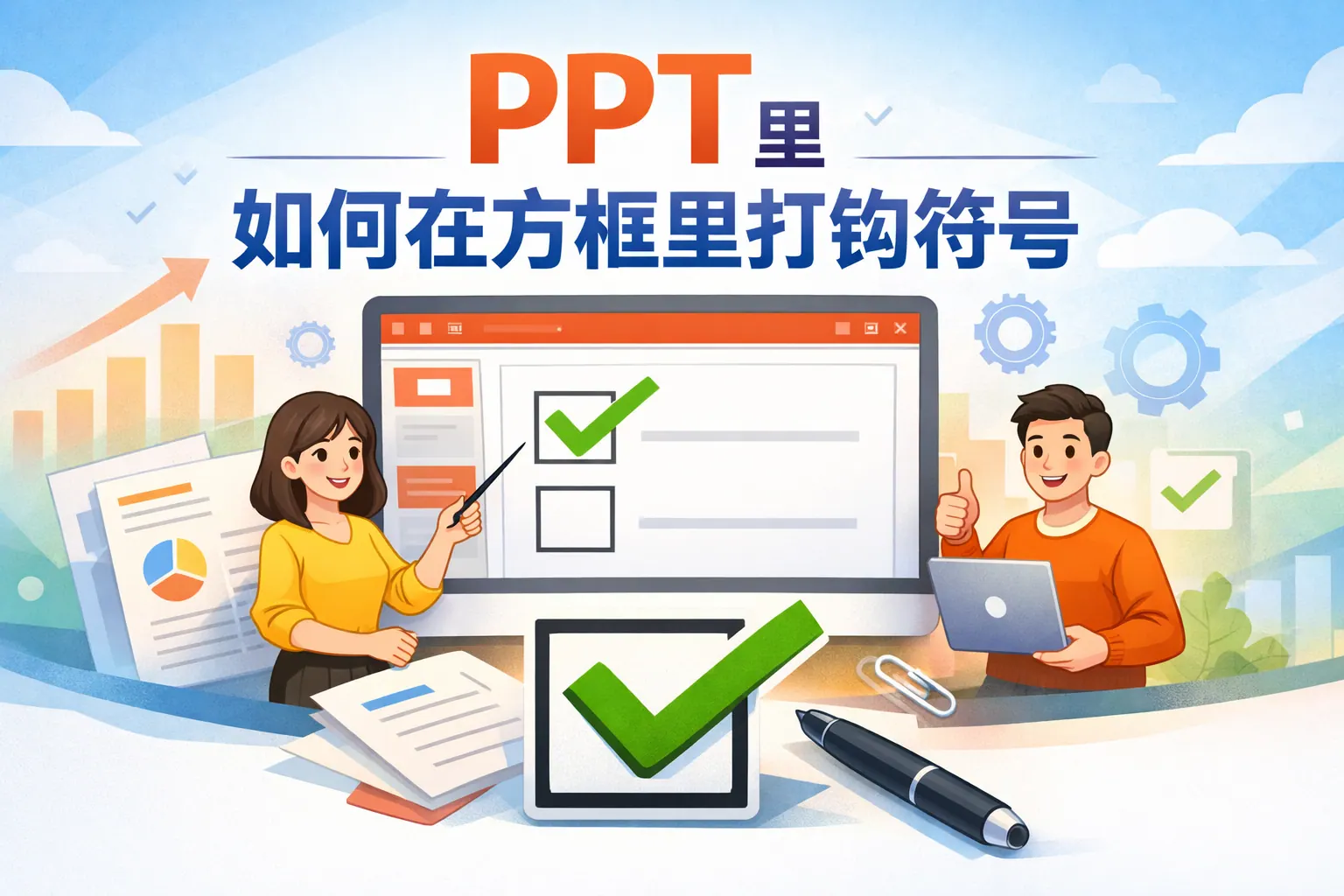 ppt里如何在方框里打钩符号