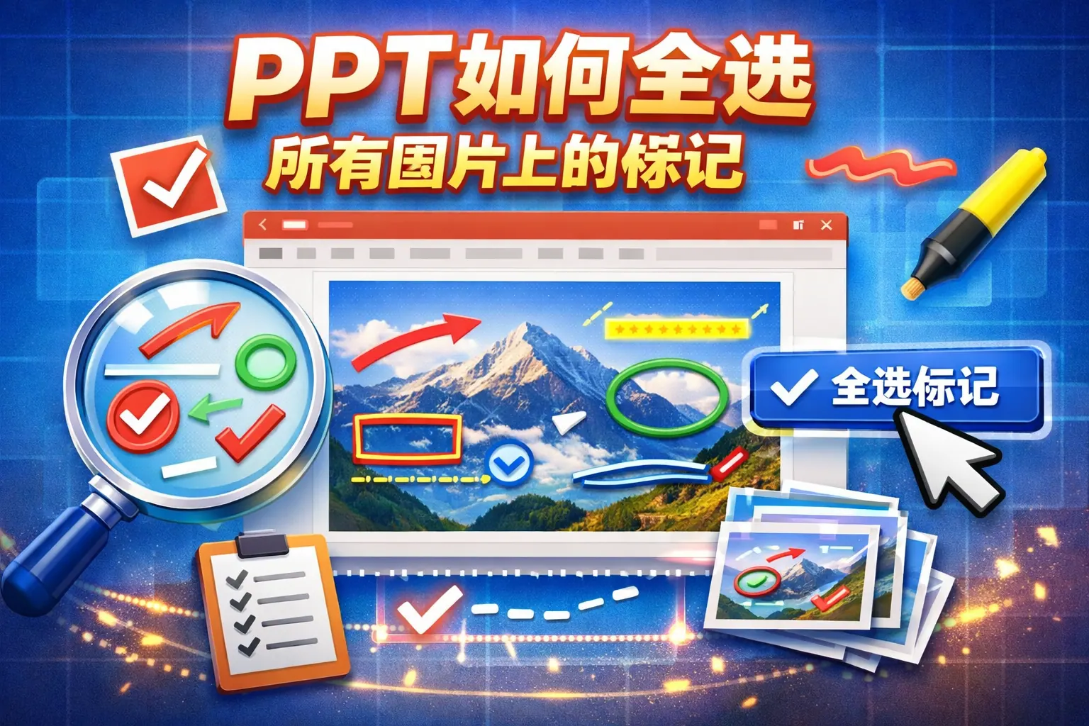 ppt如何全选所有图片上的标记