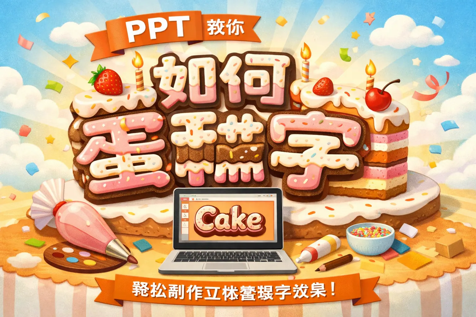 可画ppt如何写蛋糕字