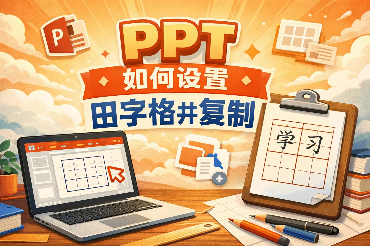 ppt如何设置田字格并复制