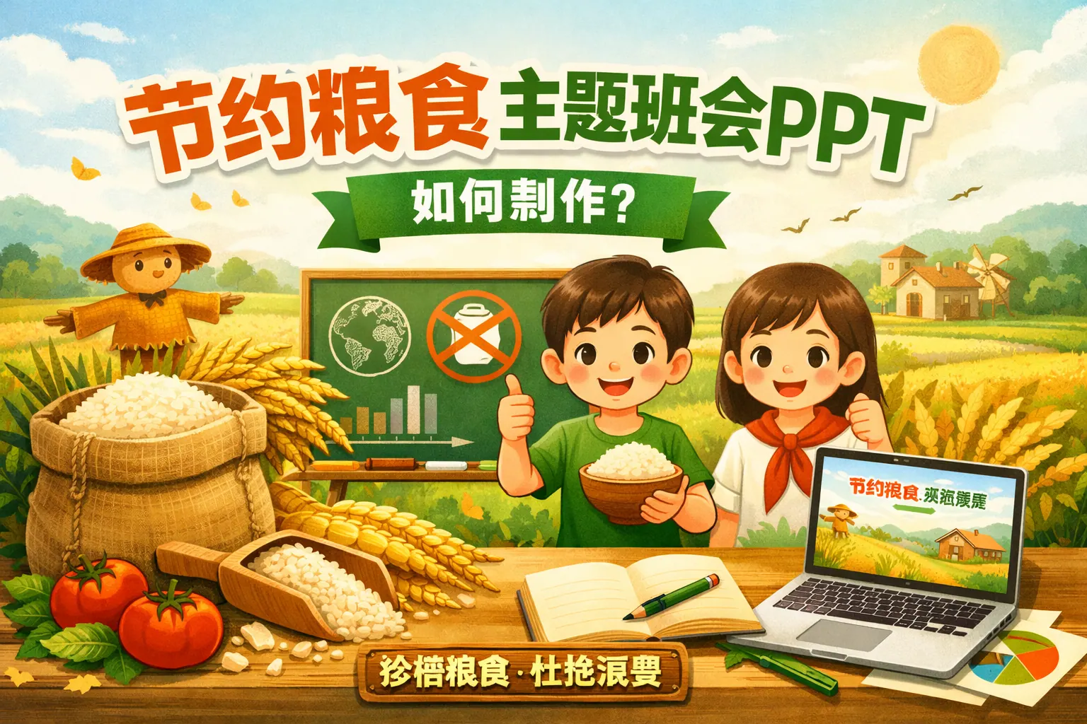 节约粮食主题班会ppt如何制作