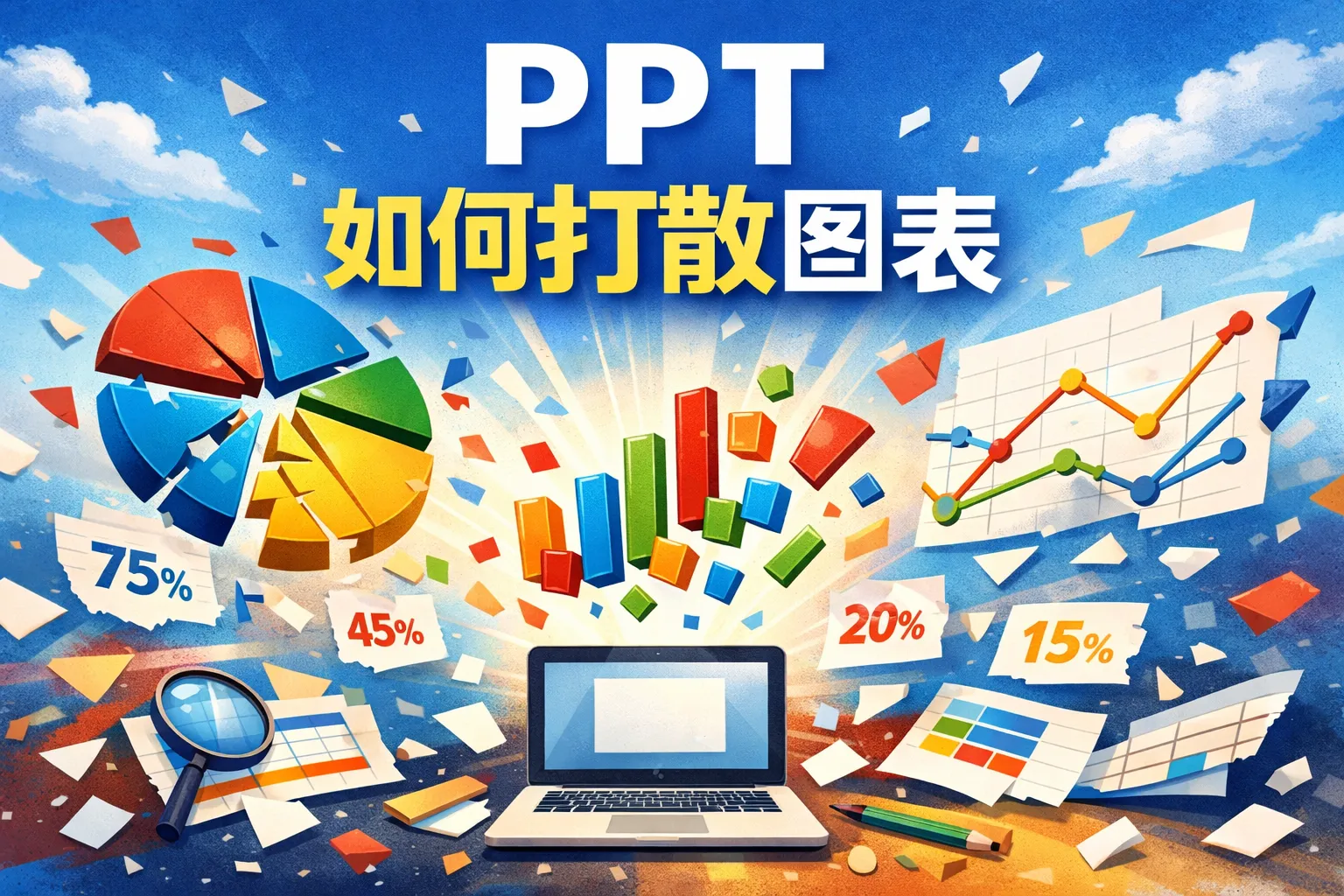 ppt如何打散图表