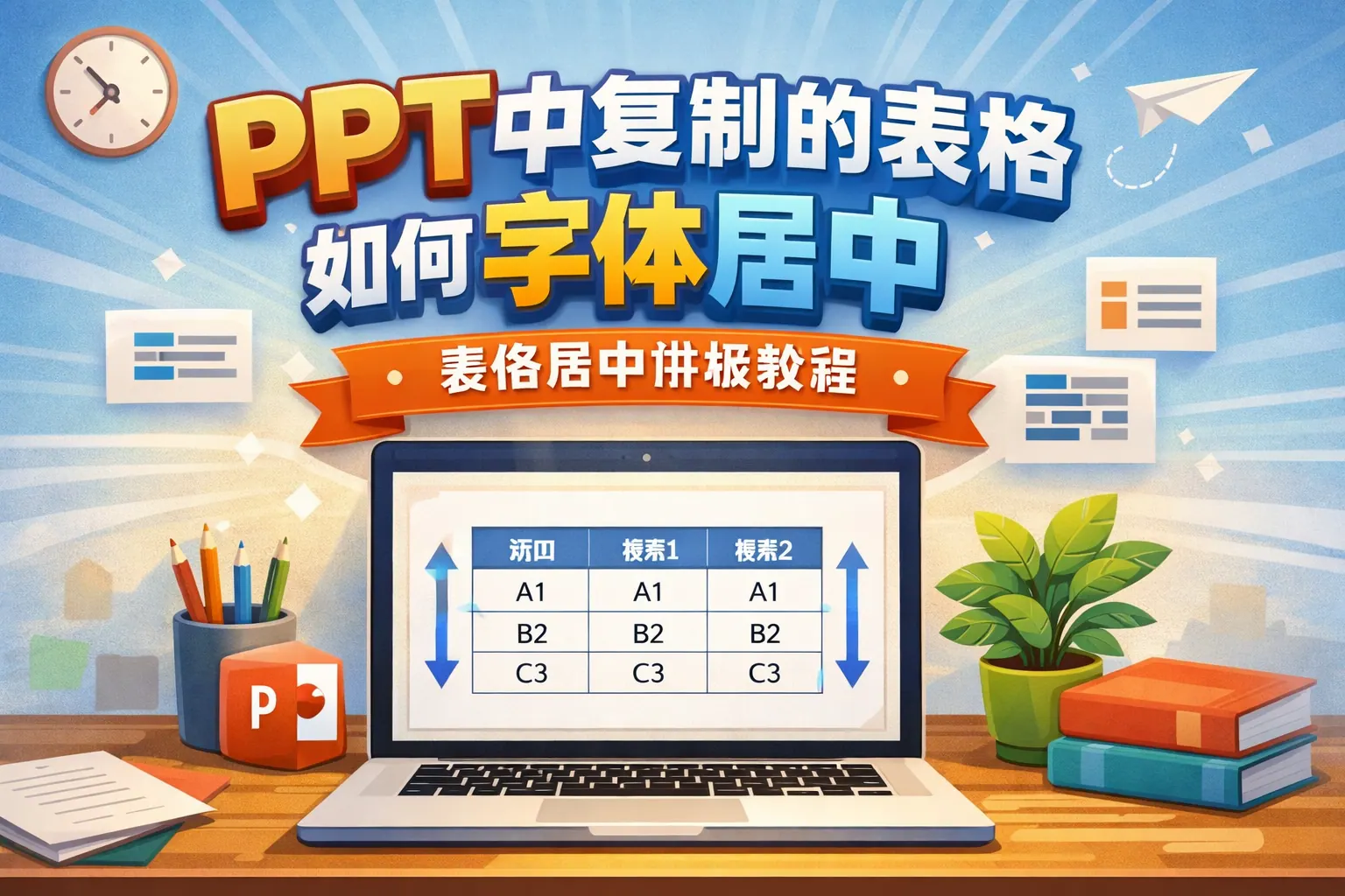 ppt中复制的表格如何字体居中